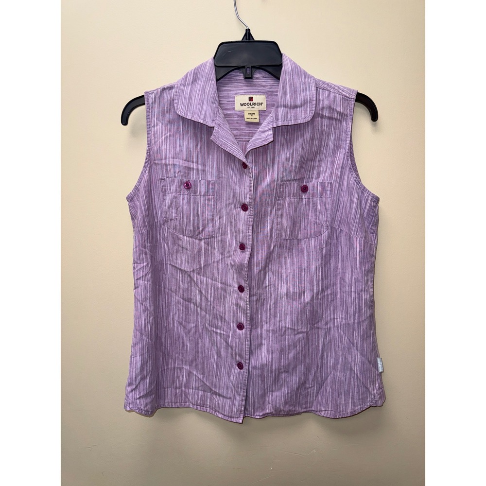 Woolrich Womens Purple Space Dye Sleeveless Button Up Shirt Collared Top Size M